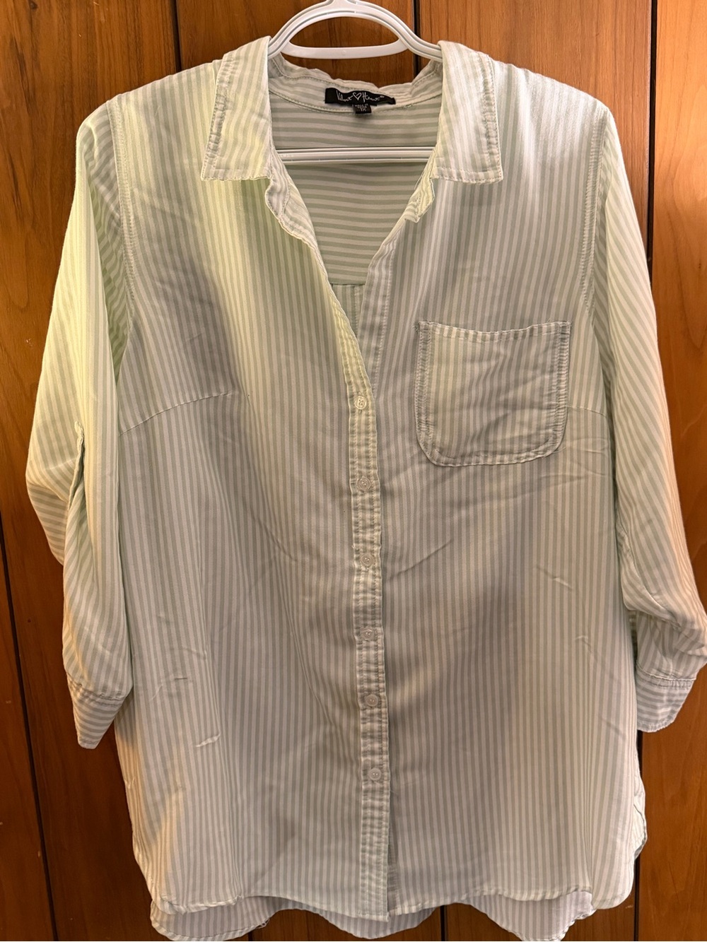 Velvet Heart Pale Green & White Striped Button-Down Blouse